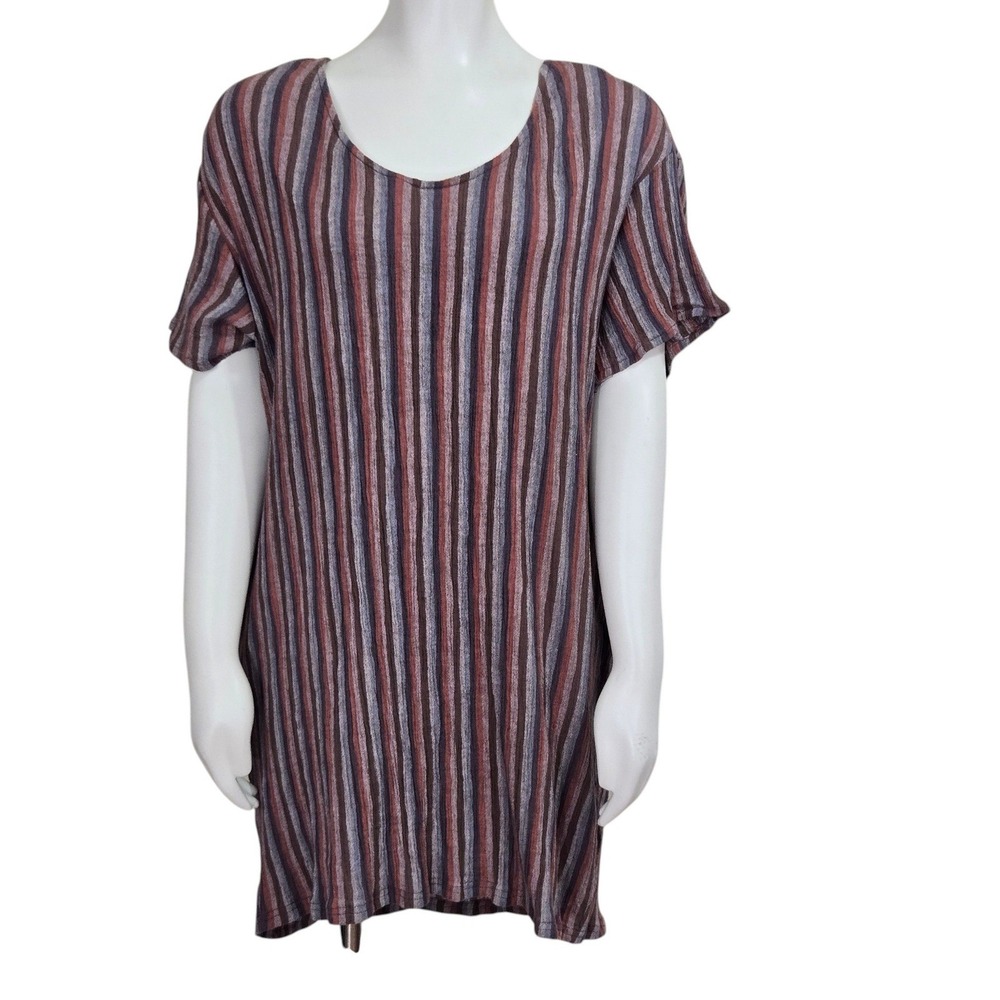 Pact Womens Size M Striped 100% Organic Cotton Slub Tunic Dress S/S Pockets